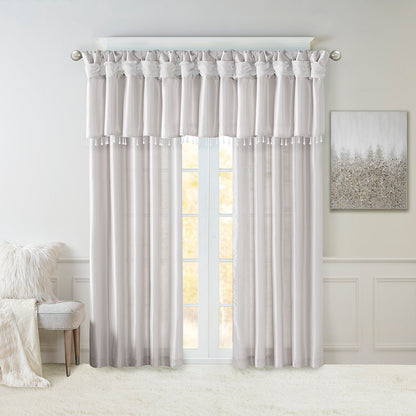 Emilia 100% Polyester Solid Faux Silk Lined Twist Tab Window Curtain - Silver
