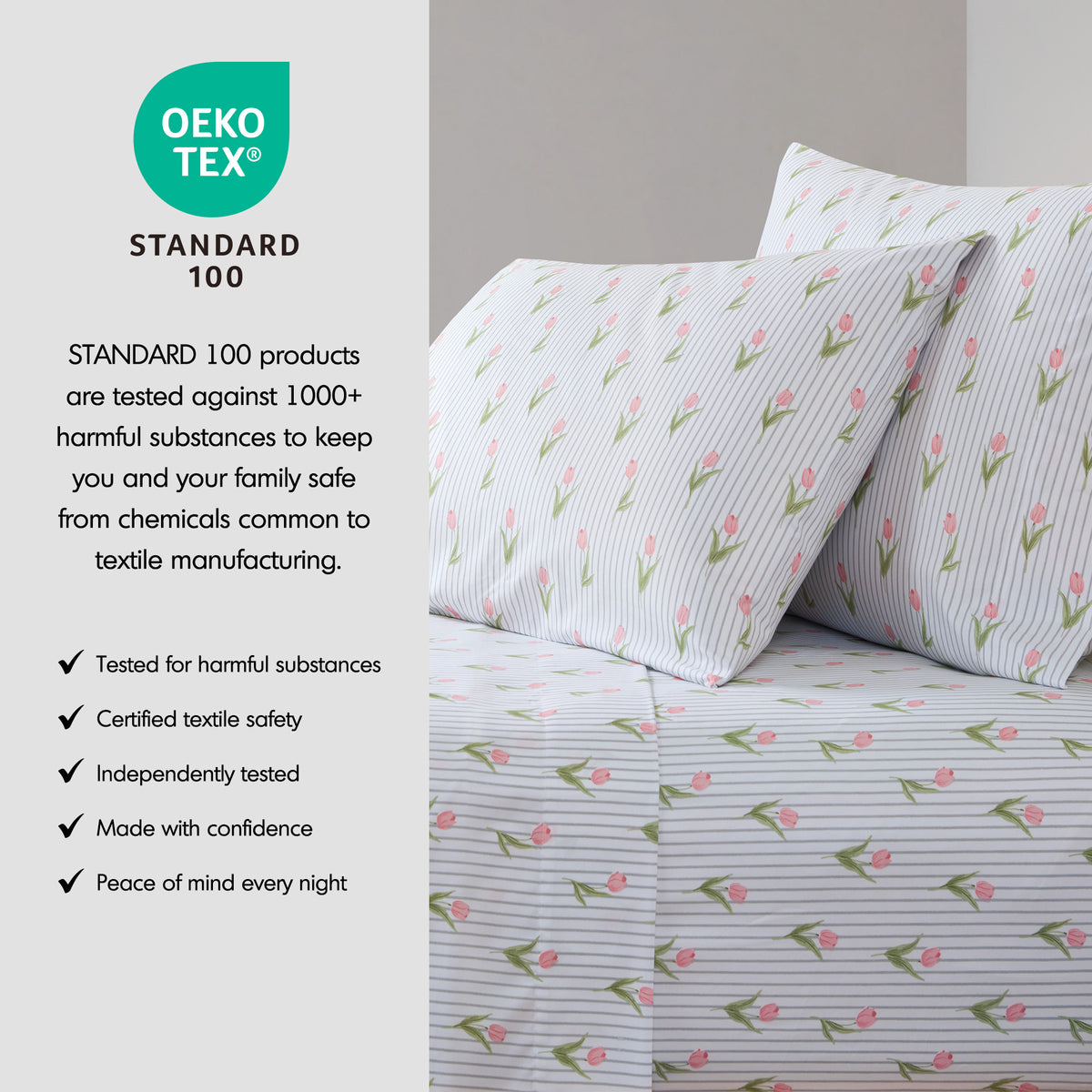 Printed Microfiber Sheet Set - Tulips Stripe