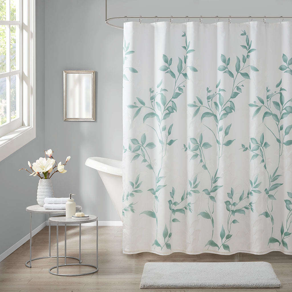 Cecily Burnout Printed Shower Curtain - Seafoam