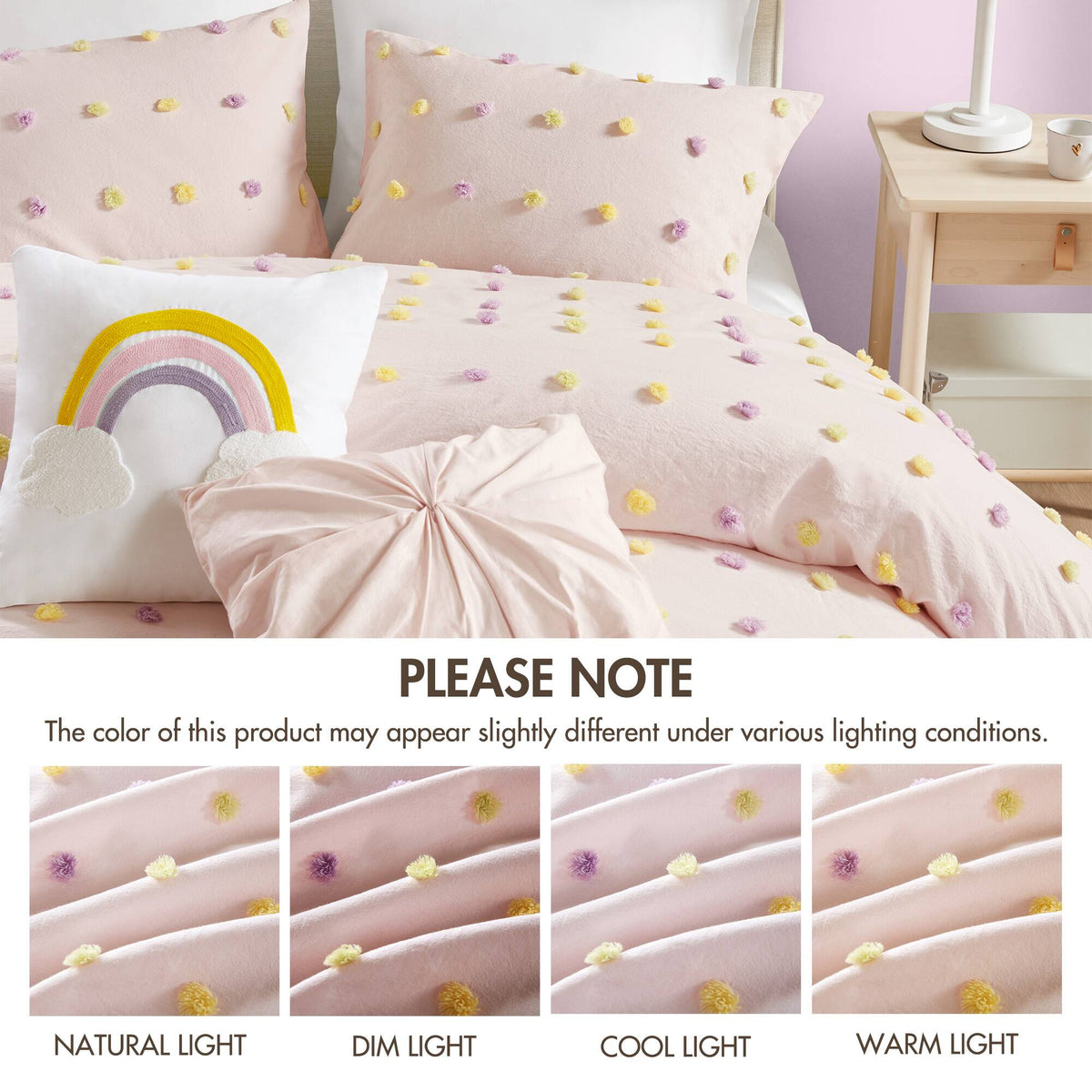 Callie Cotton Jacquard Pom Pom Comforter Set - Pink Multi