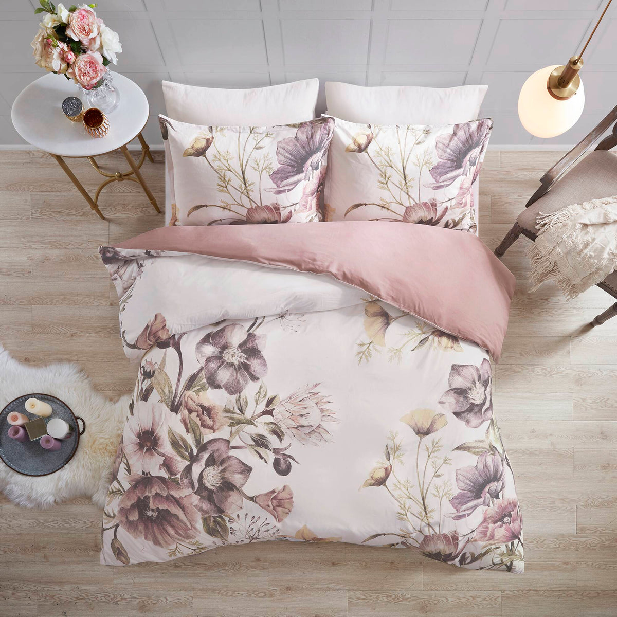 Cassandra 3 Piece Cotton Printed Duvet Cover Set - Blush