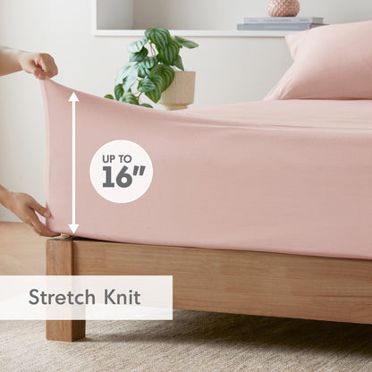 Cotton Blend Jersey Knit All Season Sheet Set - Blush