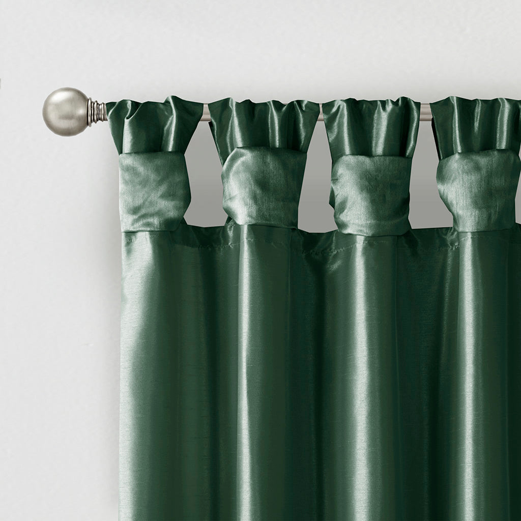 Emilia 100% Polyester Solid Faux Silk Lined Twist Tab Window Curtain - Green