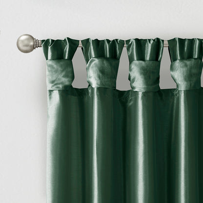 Emilia 100% Polyester Solid Faux Silk Lined Twist Tab Window Curtain - Green
