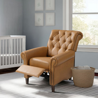Aidan Upholstered Manual Push Back Recliner Chair with Nailheads - Brown