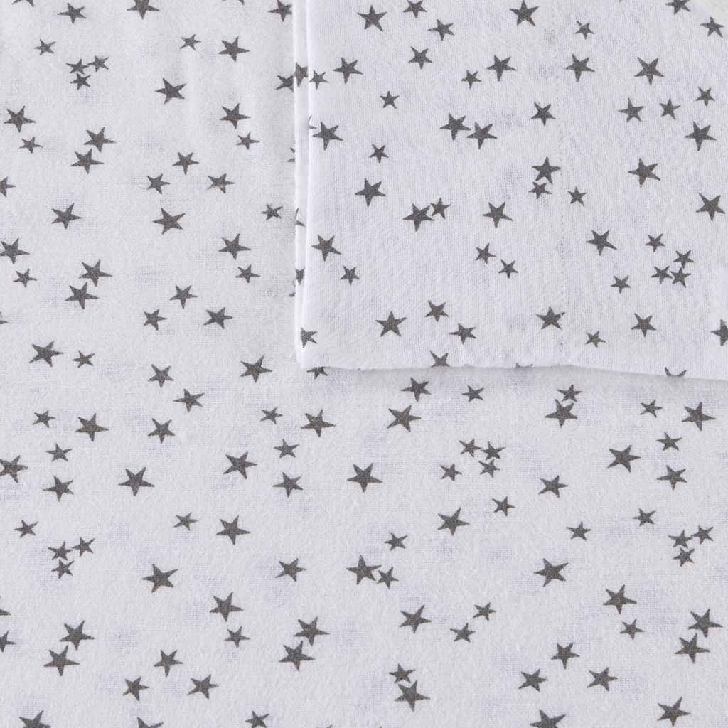 Cozy Soft Cotton Flannel Printed Sheet Set - Grey Stars