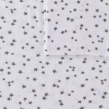 Cozy Soft Cotton Flannel Printed Sheet Set - Grey Stars
