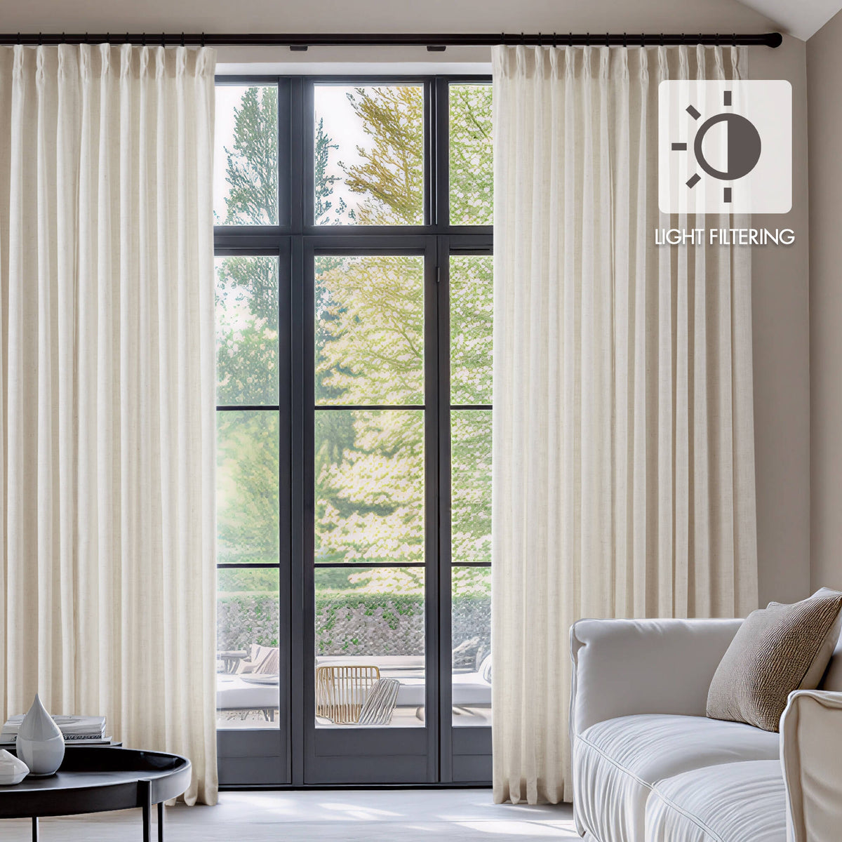 Emery 300gsm poly linen with 7 pinch pleat per pc - Ivory