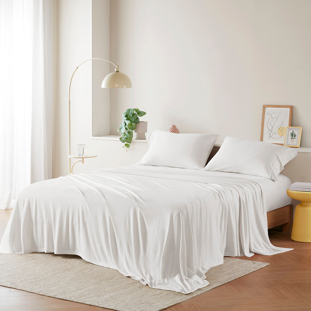 Cotton Blend Jersey Knit All Season Sheet Set - White