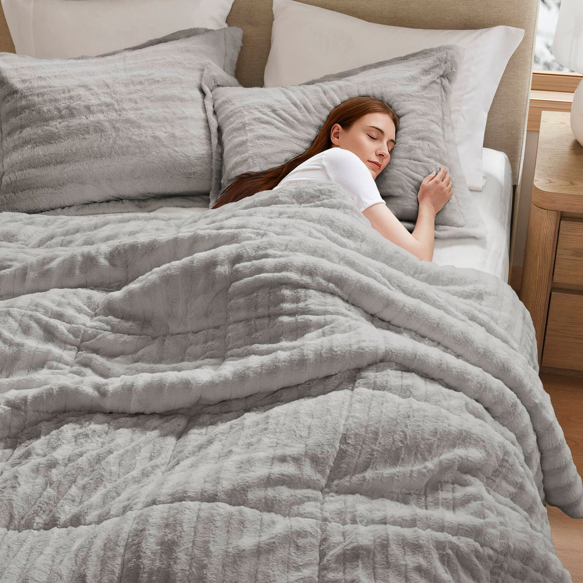 Duke Faux Fur Comforter Mini Set - Grey