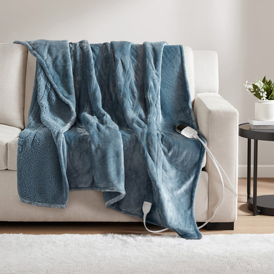 Heated Microlight to Berber Throw - Blue