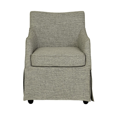 London Upholstered Skirted Dining Arm Chair with Hidden Casters - Grey