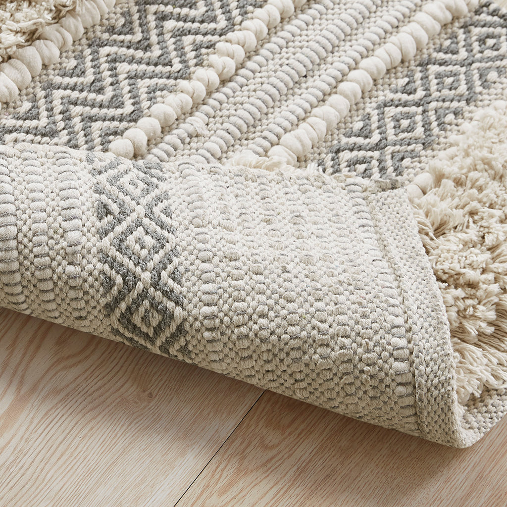 Asher Woven Texture Stripe Bath Rug - Grey