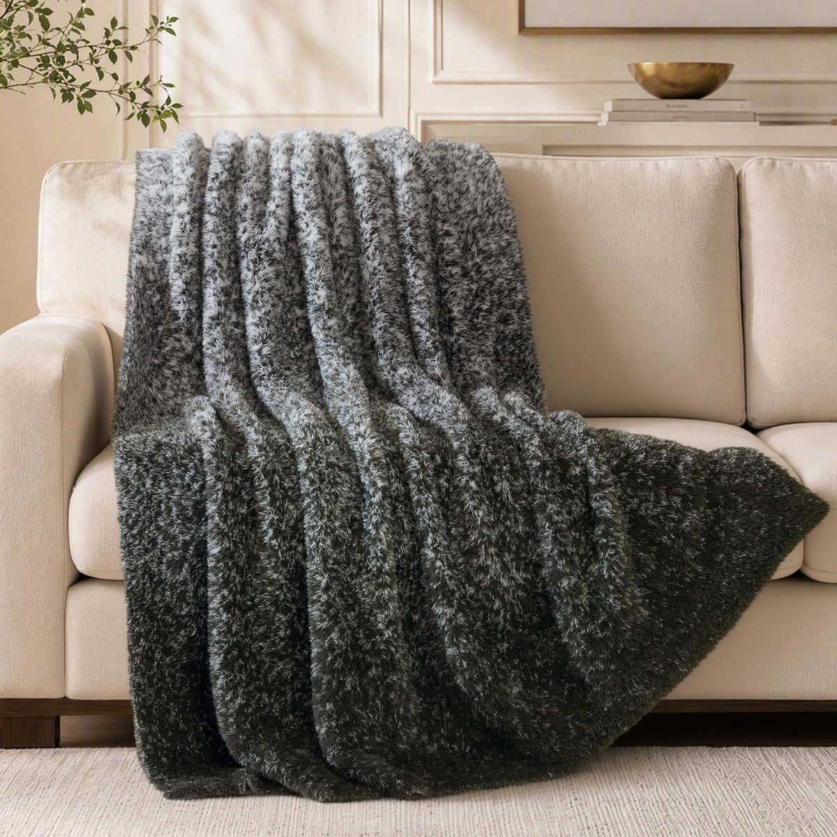 Ombre Knit Fur Throw - Olive Ombre
