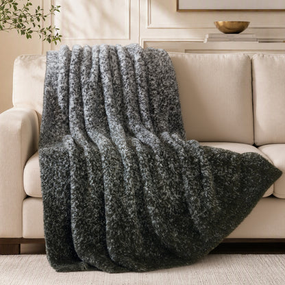 Ombre Knit Fur Throw - Olive Ombre