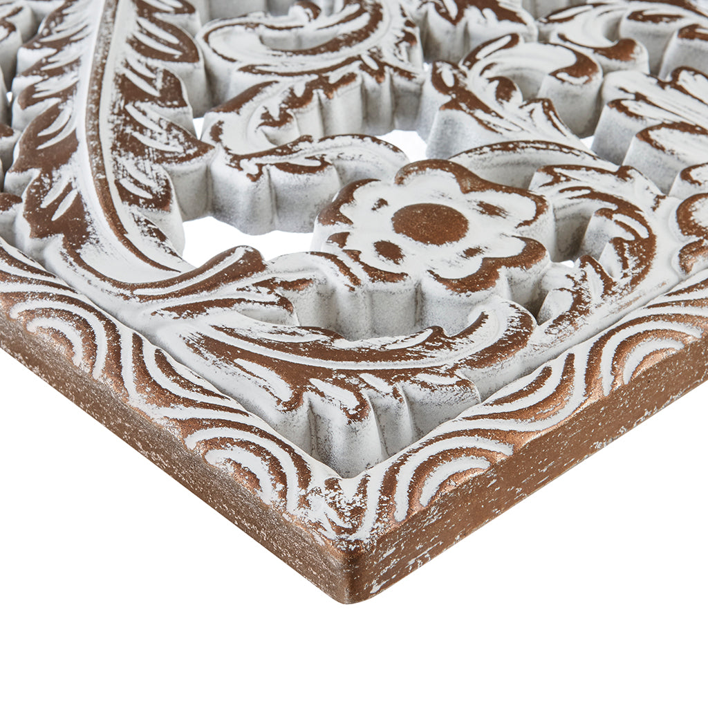 Botanical Panel Distressed Carved Wood 2-piece Wall Decor Set - Antique Brown