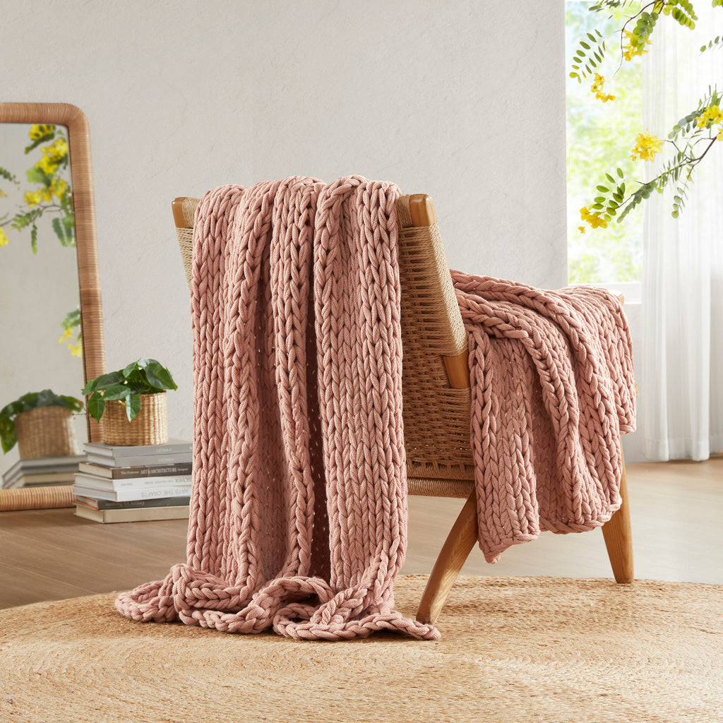 Chunky Double Knit Handmade Throw Blanket - Blush