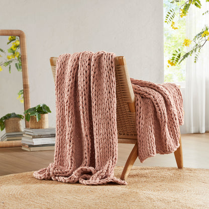 Chunky Double Knit Handmade Throw Blanket - Blush