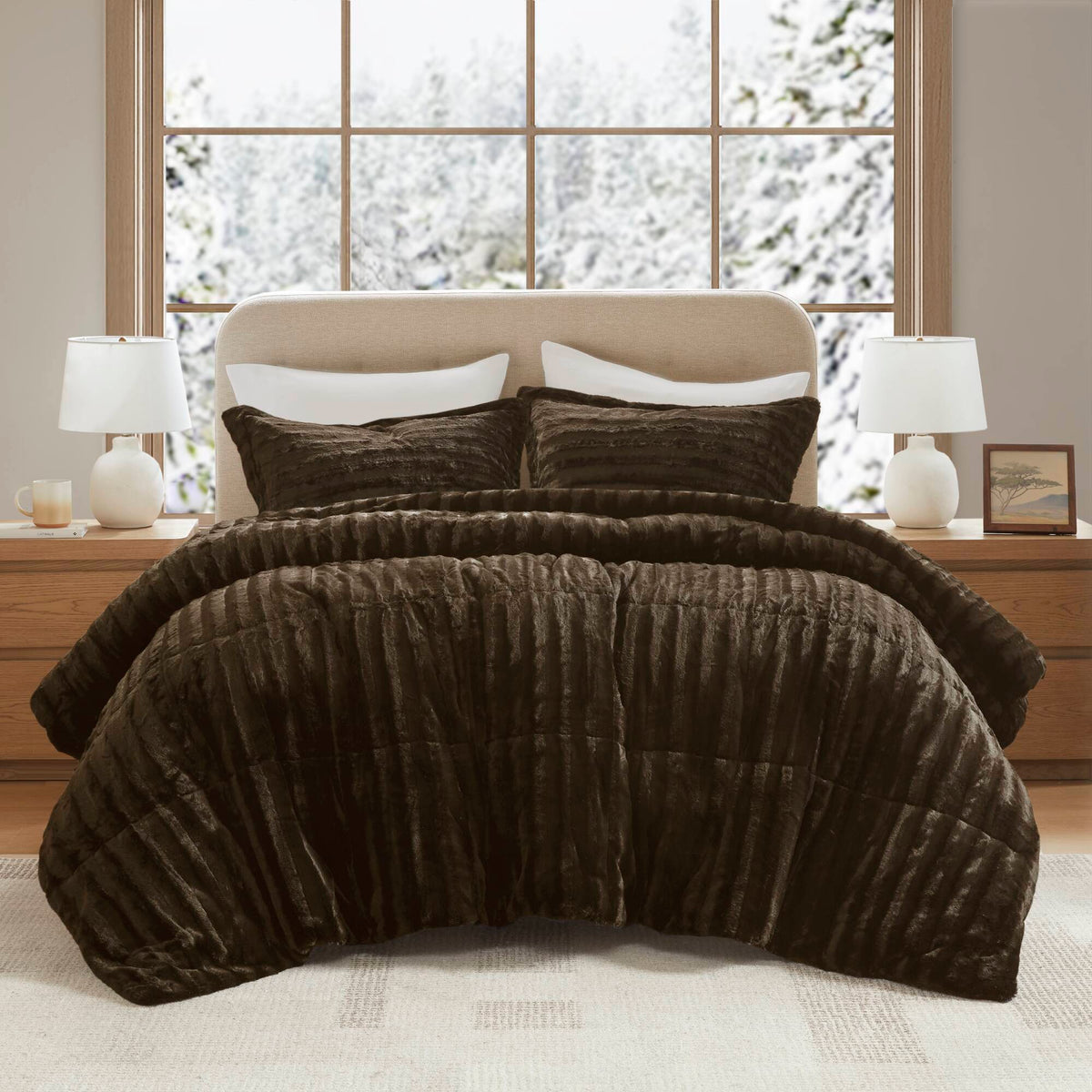 Duke Faux Fur Comforter Mini Set - Chocolate