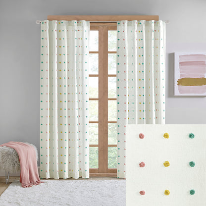 Callie Cotton Jacquard Pom Pom Curtain Panel - Multi