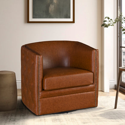 Capstone 360-degree Swivel Barrel chair with Tufting and Nail heads - Brown