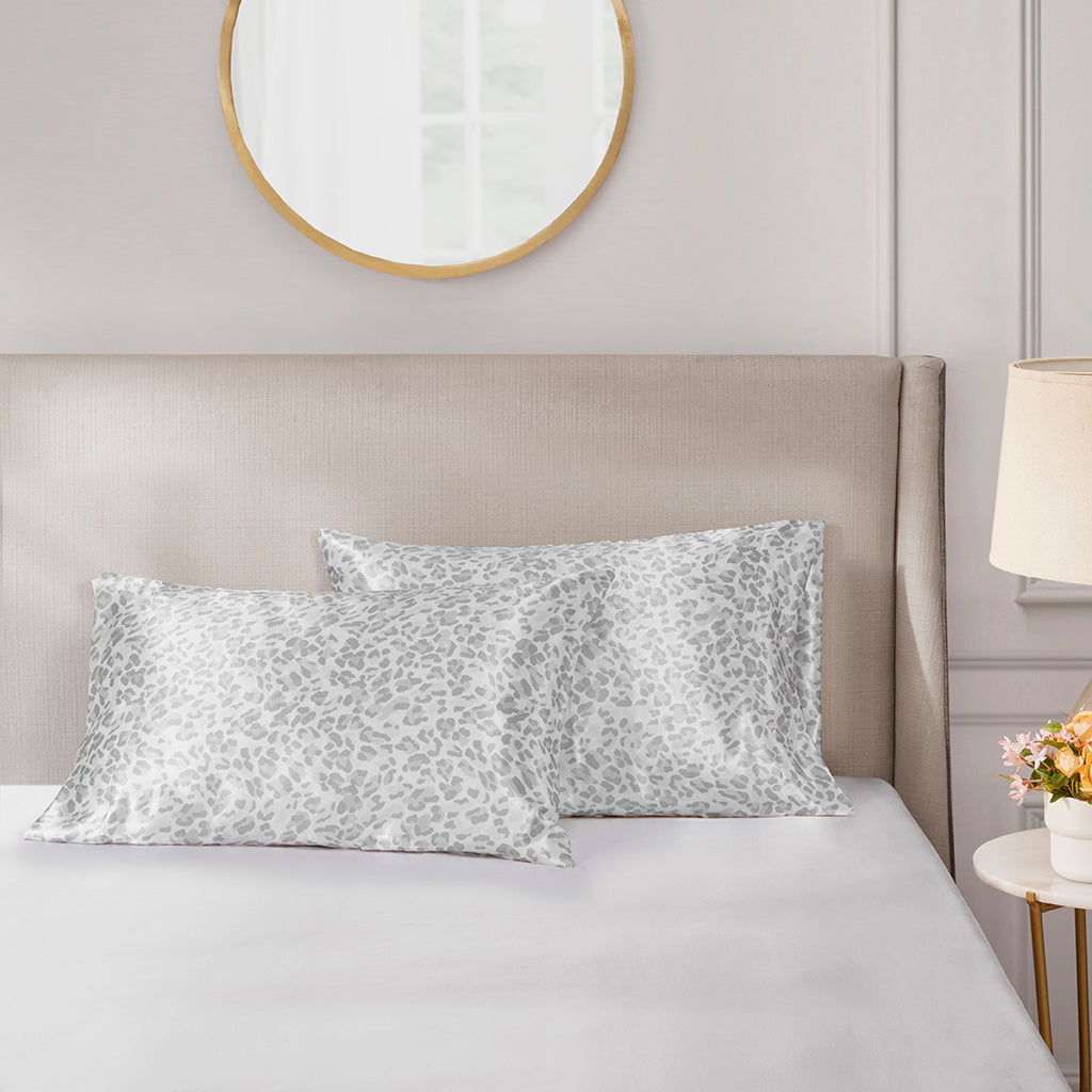 Satin Luxury 2 PC Pillowcases - Gray Leopard