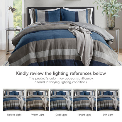 Highland Stripe Pieced Faux Suede Comforter Set - Blue