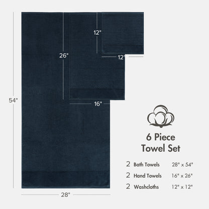 Spa Waffle Cotton Jacquard Bath Towel 6 Piece Set - Navy