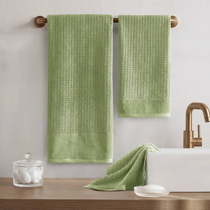 Spa Waffle Cotton Jacquard Bath Towel 6 Piece Set - Sage Green