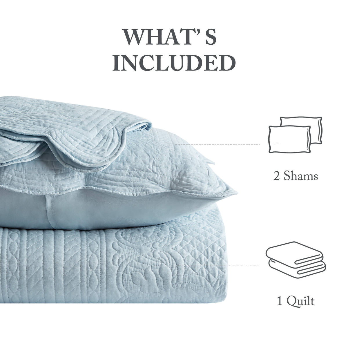 Tuscany 3 Piece Reversible Scalloped Edge Quilt Set - Blue