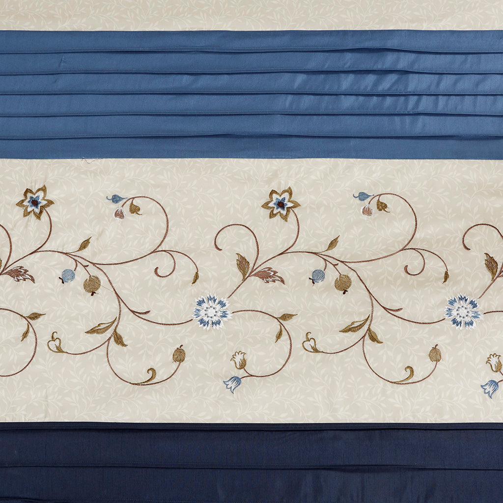 Serene Faux Silk Embroidered Floral Shower Curtain - Navy
