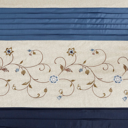 Serene Faux Silk Embroidered Floral Shower Curtain - Navy