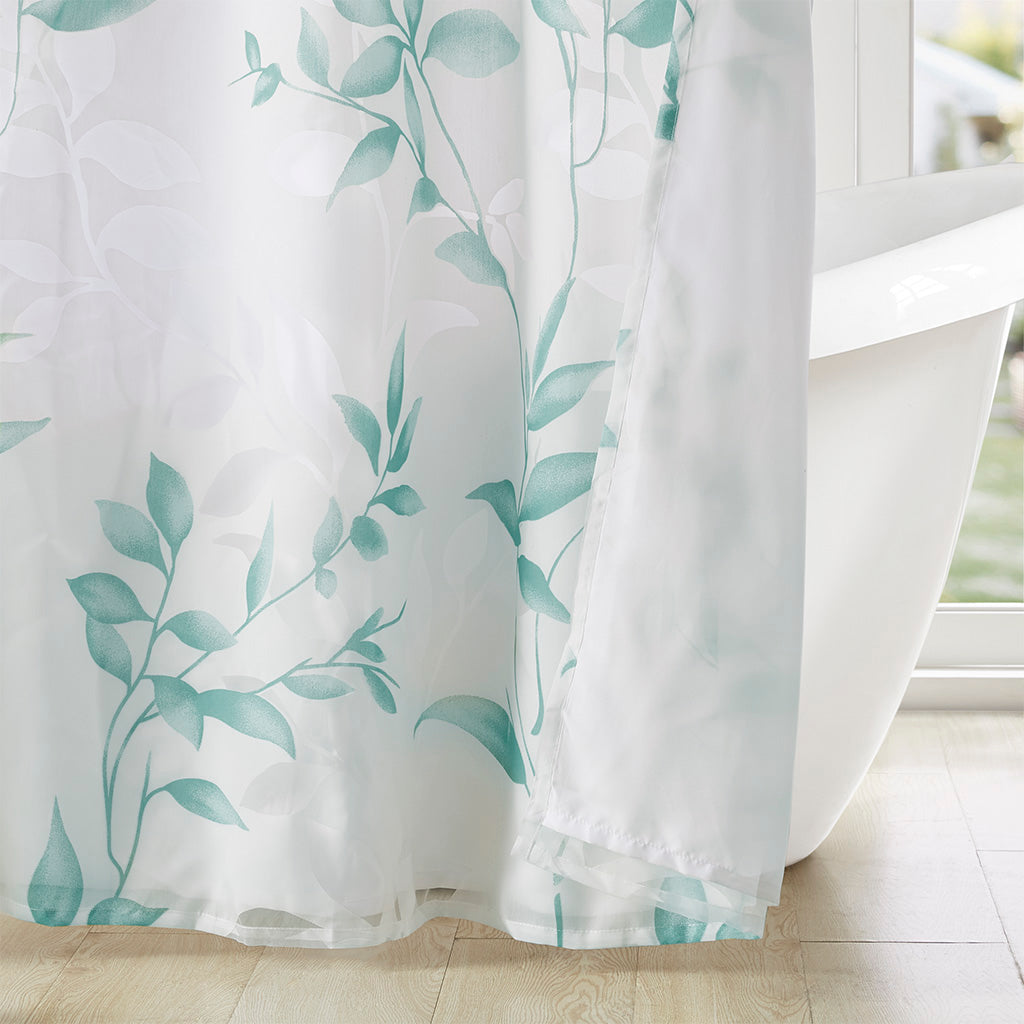 Cecily Burnout Printed Shower Curtain - Seafoam