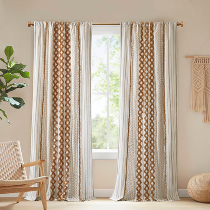 Imani Cotton Printed Curtain Panel with Chenille Stripe and Lining - Terracotta