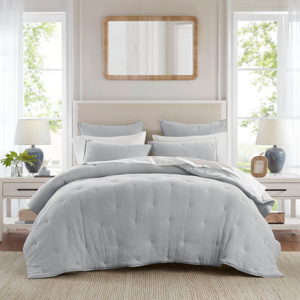 Breeze cotton gauze embroidered Quilt Set - Blue