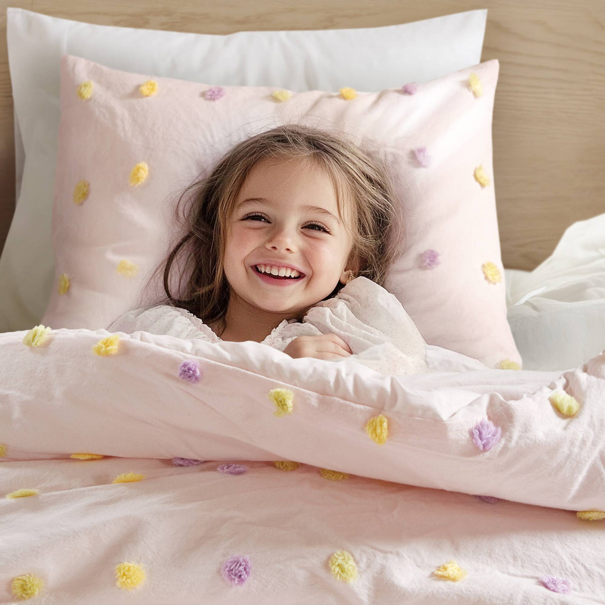 Callie Cotton Jacquard Pom Pom Comforter Set - Pink Multi