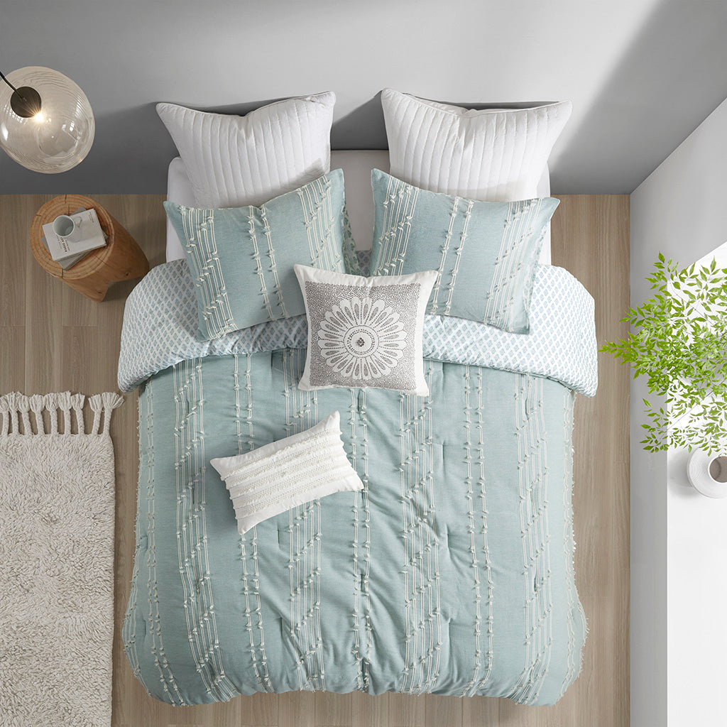 Kara 3 Piece Cotton Jacquard Comforter Set - Aqua