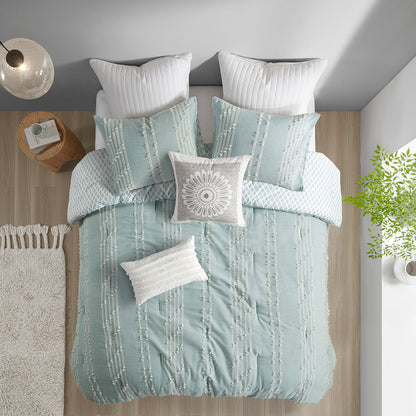 Kara 3 Piece Cotton Jacquard Comforter Set - Aqua