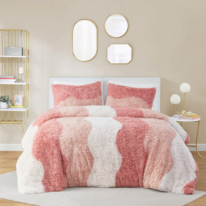 Cassie Ombre Shaggy Faux Fur Comforter Set - Blush Multi