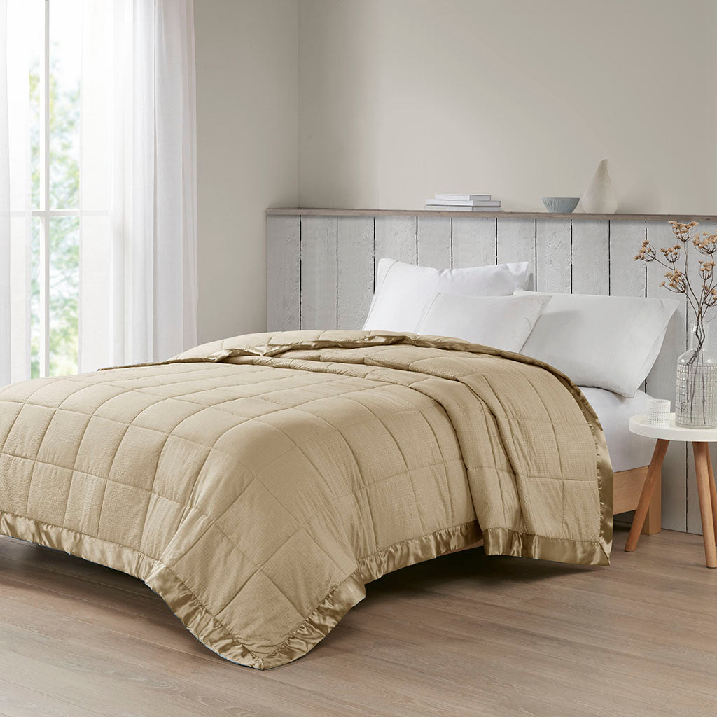 Cambria Oversized Down Alternative Blanket with Satin Trim - Taupe