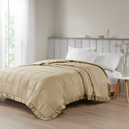 Cambria Oversized Down Alternative Blanket with Satin Trim - Taupe