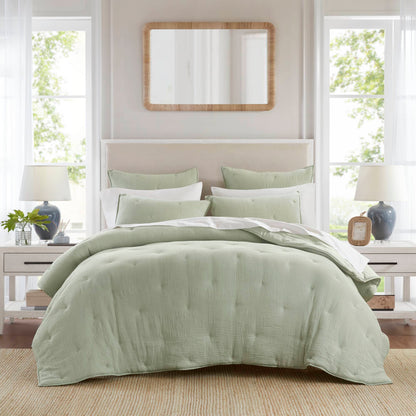 Breeze cotton gauze embroidered Quilt Set - Sage