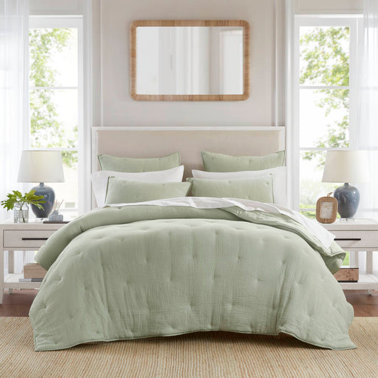 Breeze cotton gauze embroidered Quilt Set - Sage