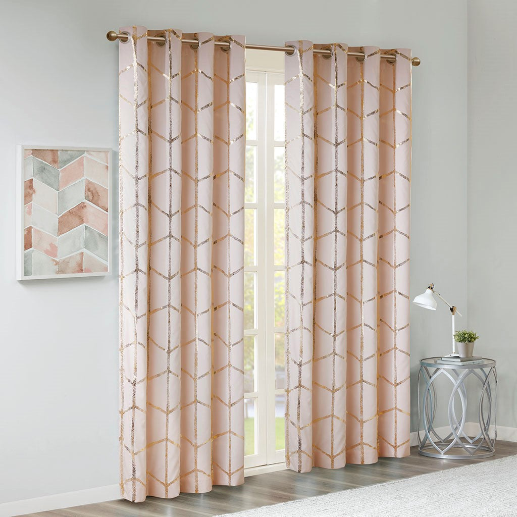 Raina Total Blackout Metallic Print Grommet Top Curtain