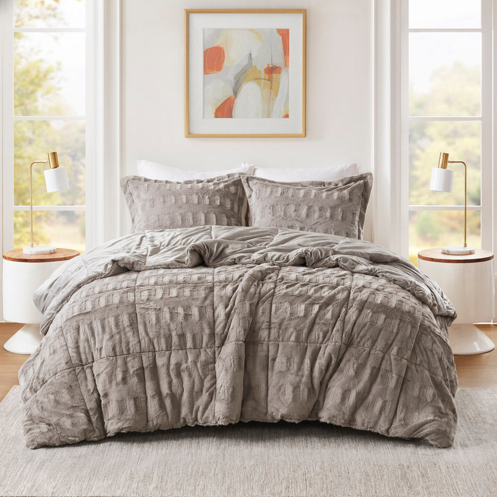 Gia Faux Fur Comforter Mini Set - Gray