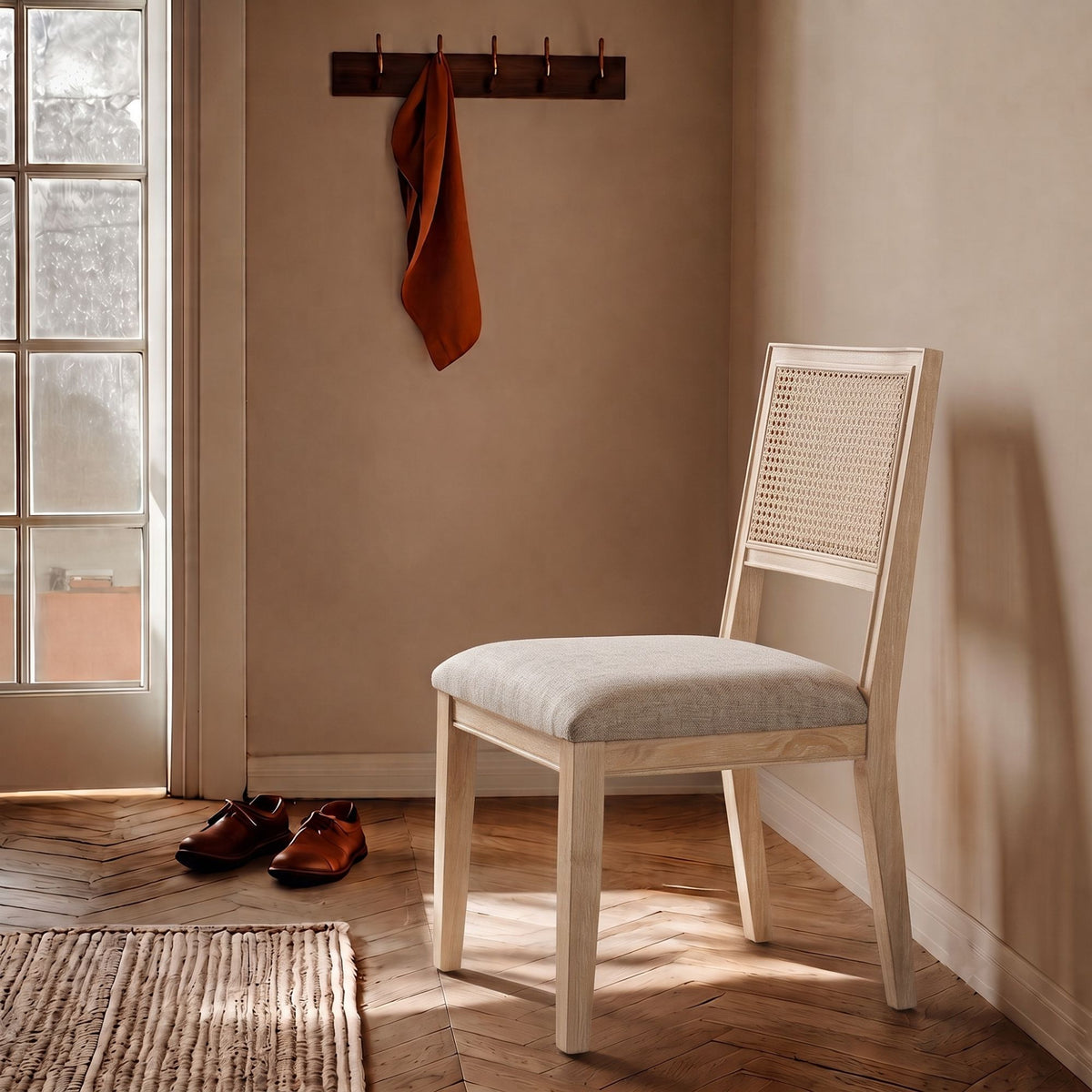 Kelly Rattan & Wood Dining Chair Set of 2 - Light Brown