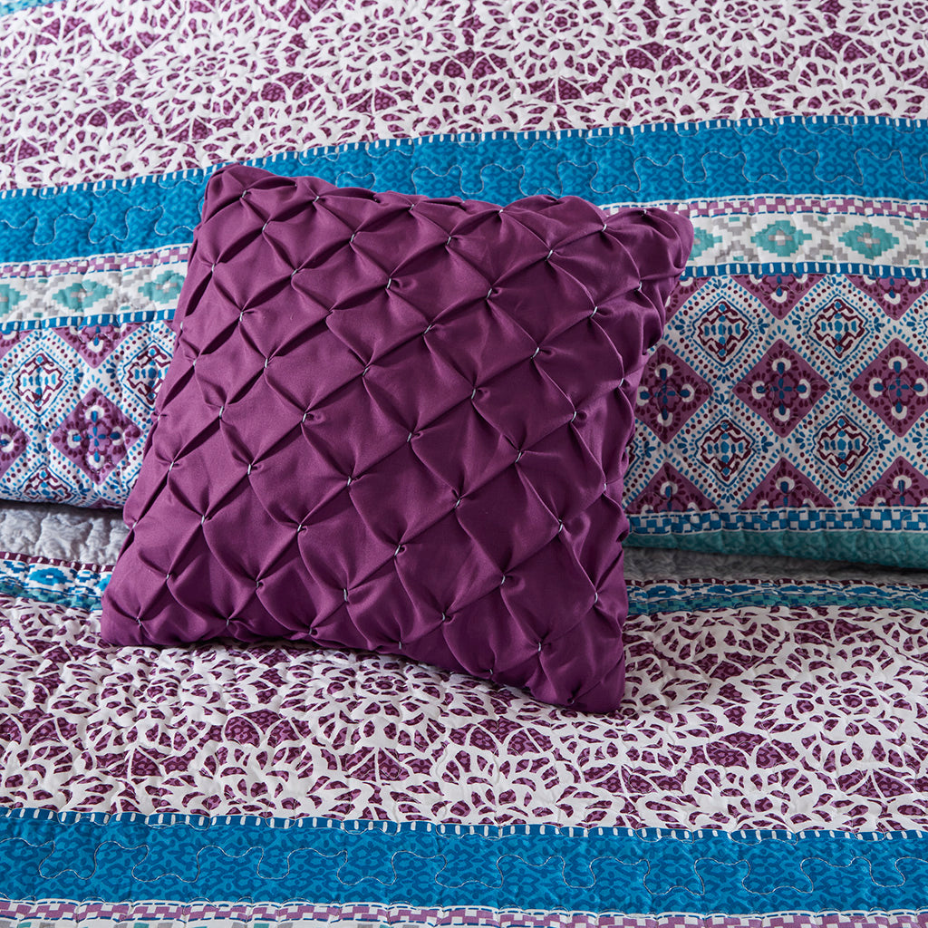Joni Reversible Quilt Set with Throw Pillows - Purple