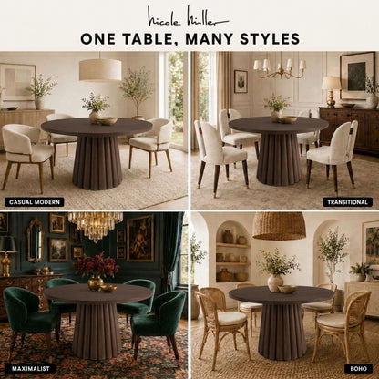 Camden Fluted 46"D Round Fluted Pedestal Wood Dining Table - Walnut Brown