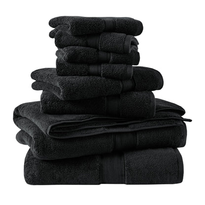 800GSM 100% Cotton 8 Piece Towel Set - Black