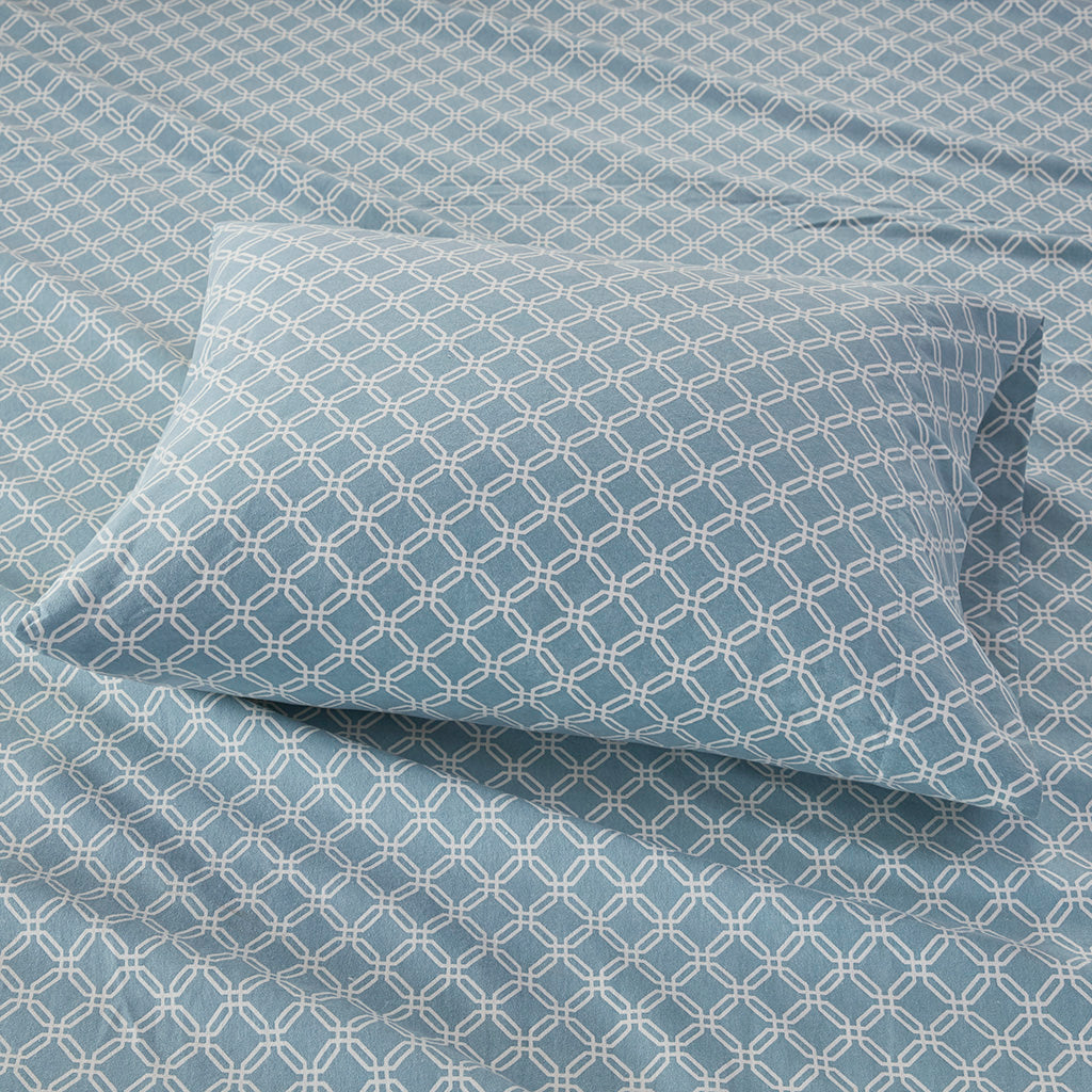 Cozy Cotton Flannel Printed Sheet Set - Blue Geo